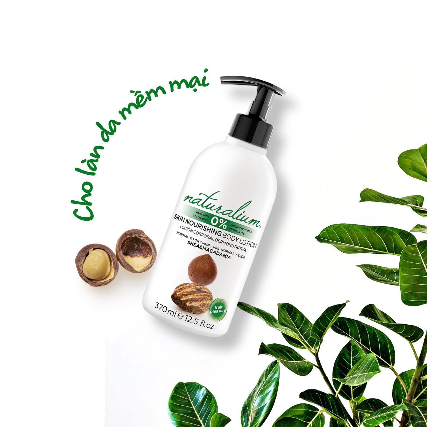 Sữa dưỡng thể NATURALIUM Skin Nourishing Body Lotion hương macca &amp; hạt mỡ 370ml dưỡng da, chống nhiễm nấm da