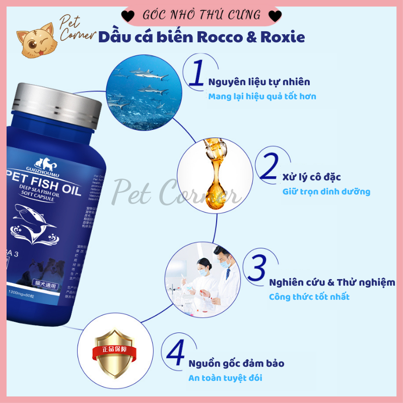 Viên dầu cá cho chó mèo Pet Fish Oil, bổ sung Omega 3, tăng sức đề kháng và dưỡng lông