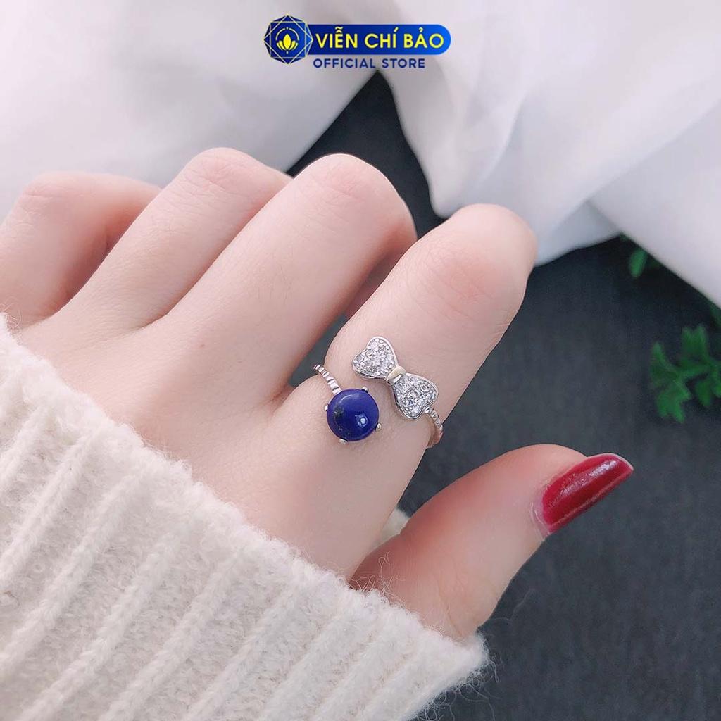 Nhẫn bạc nữ nơ gắn đá Lapis Lazuli chất liệu bạc Thái thời trang phụ kiện trang sức nữ thương hiệu Viễn Chí Bảo N400226