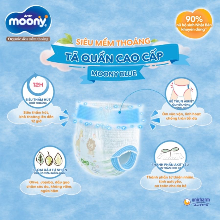 Tã quần Moony siêu thoáng Boy