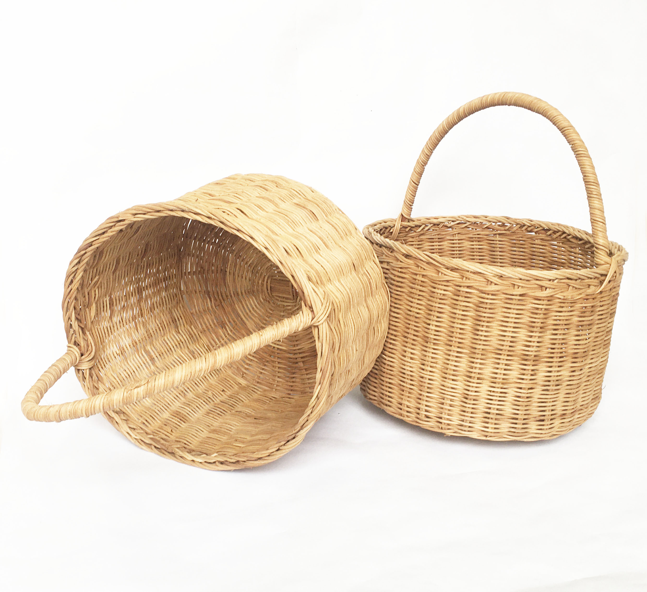 Giỏ picnic bằng mây tự nhiên vintage - sọt mây tròn đựng đồ đa năng có quai handmade