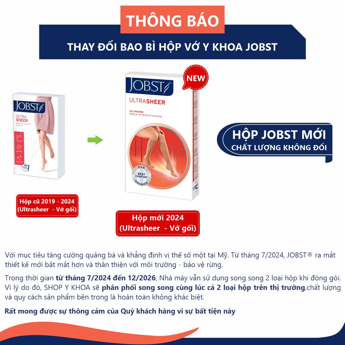 Vớ y khoa gối JOBST UltraSheer - Siêu Mỏng điều trị giãn tĩnh mạch chân - Da