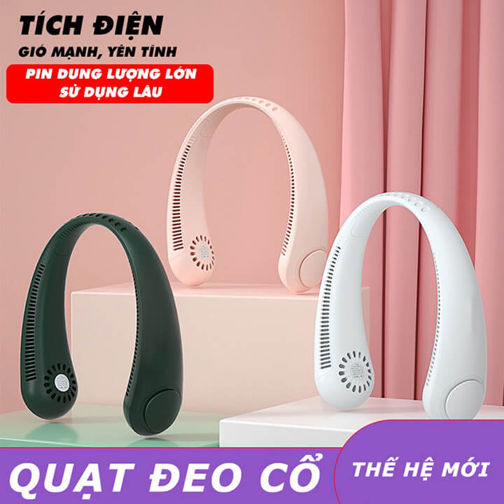 Quạt đeo cổ mini không cánh làm mát thông minh 360 độ, quạt treo cổ tích điện 3 chế độ pin trâu, kiểu dáng thể thao