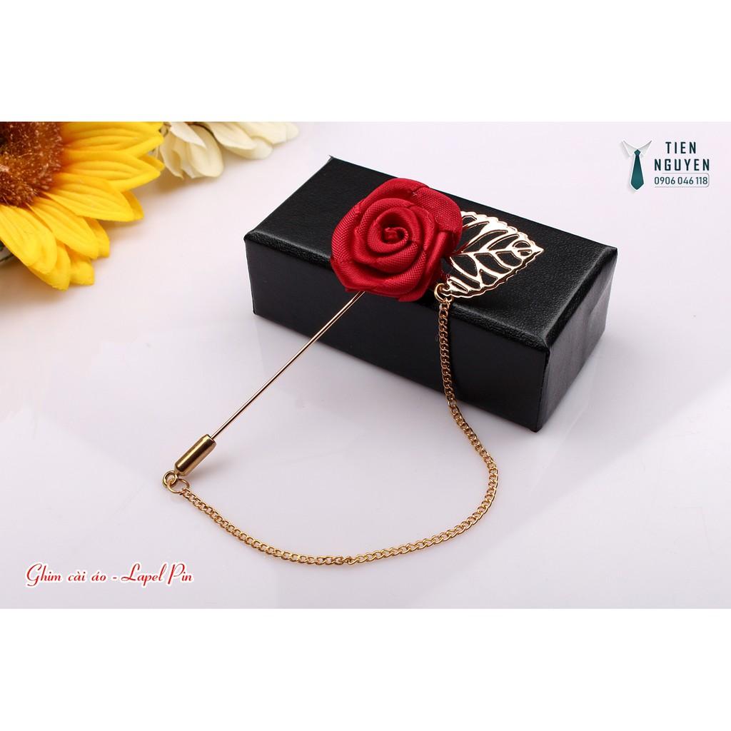 Ghim cài áo - Phụ kiện cài áo vest Lapel pin, ghim hoa đỏ - tặng kèm hộp Full box - Tiennguyen