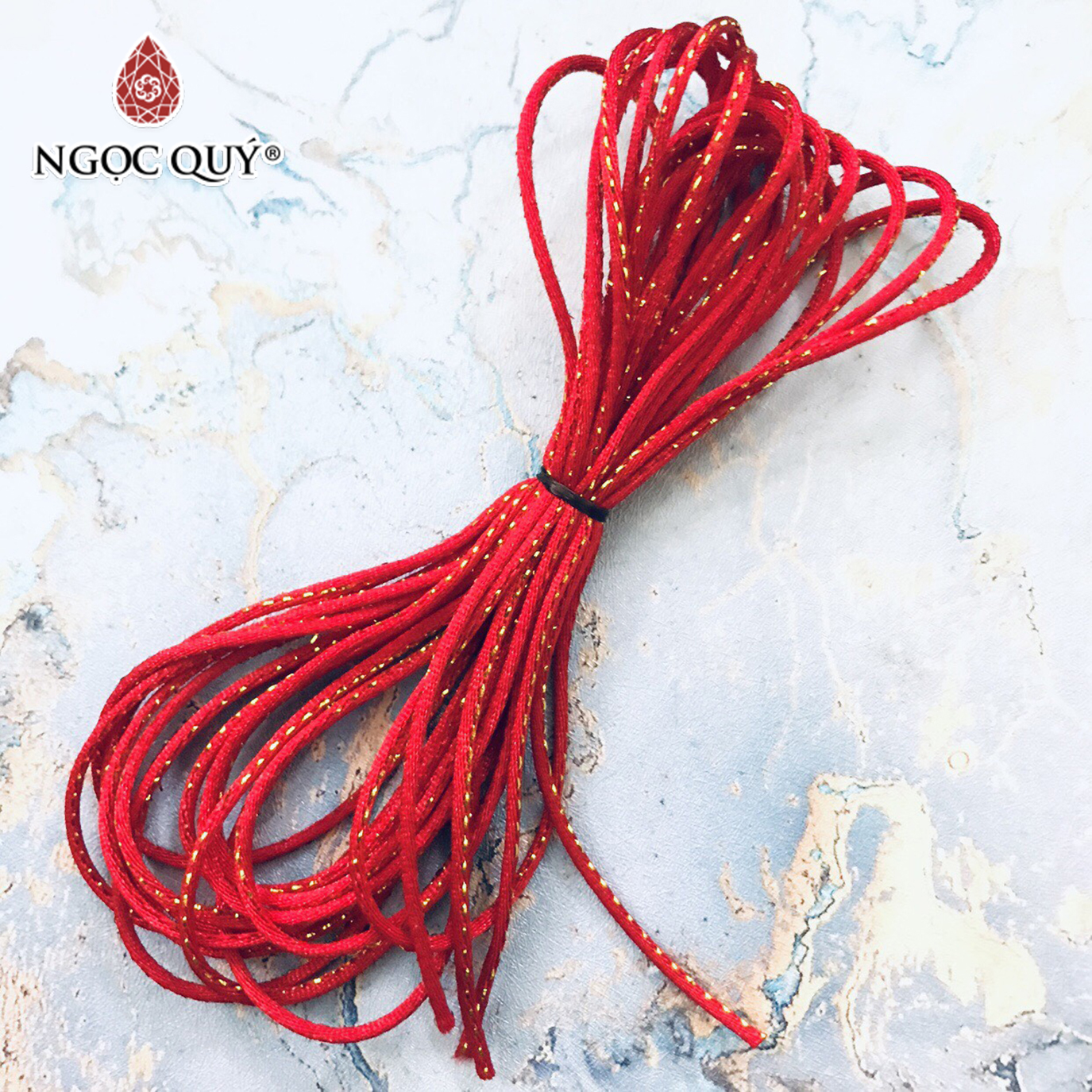Bó dây tim bóng handmade màu đỏ điểm vàng 1,5mm - Bó dây vải bóng handmade dùng để thắt dây, đan vòng
