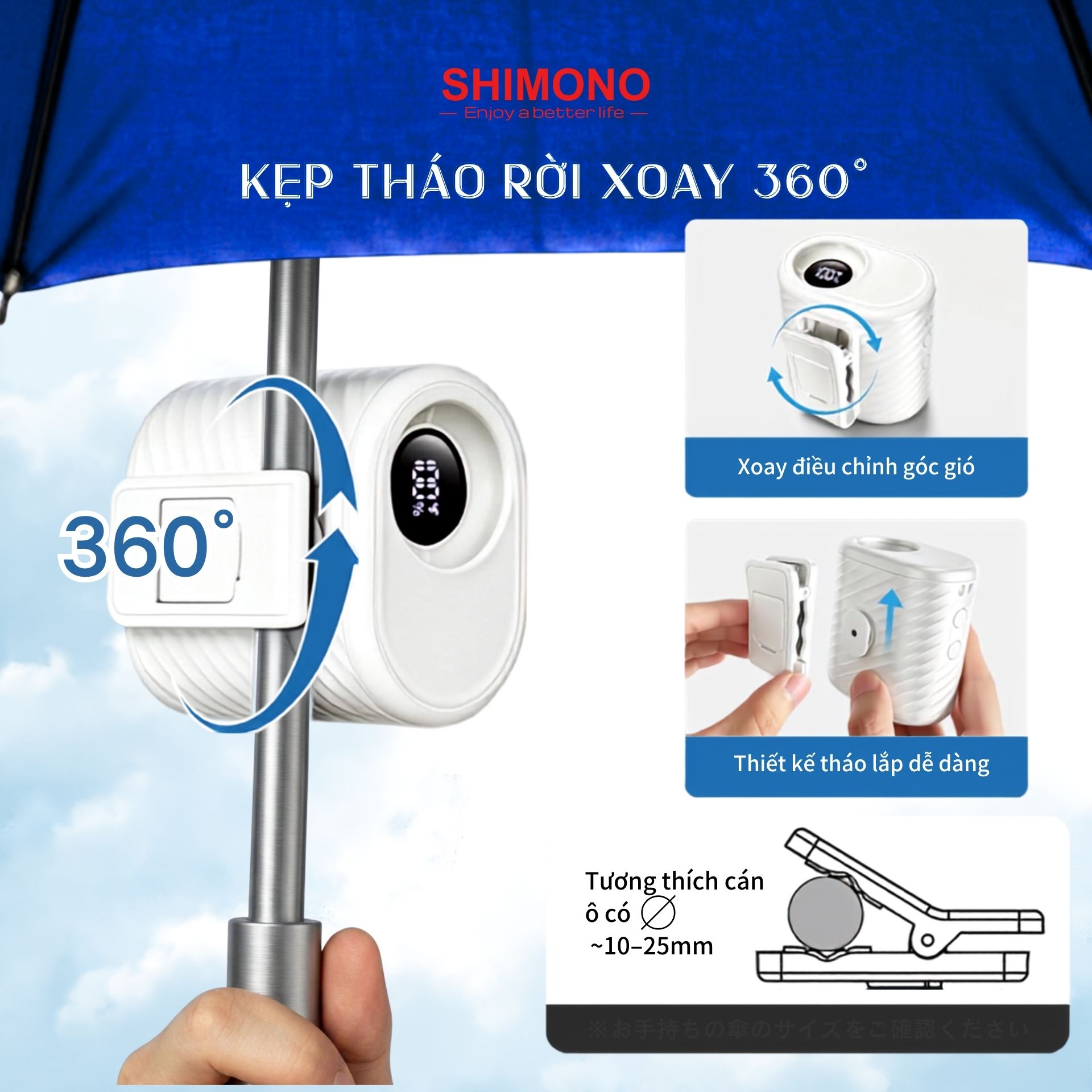 Quạt Kẹp Thắt Lưng SHIMONO SM-WF68 Tốc Độ Cao, Pin 4000mAh, Điều chỉnh 360°, Quạt Đeo Eo Rảnh Tay  - Hàng Chính Hãng