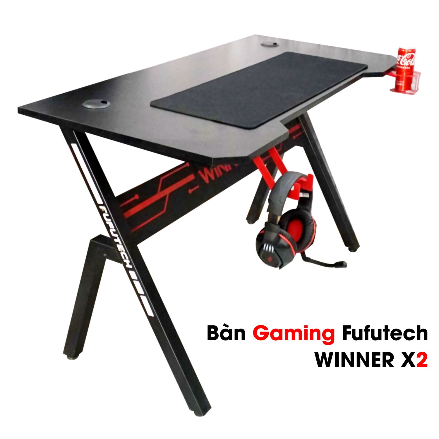 Bàn Gaming Fufutech Winner X2 120x60 Cm Không Rung Lắc Mặt Gỗ Mdf Có Giáp Đèn Led 7 Màu, Tích Hợp Cắm Sạc USB Nhiều Cổng, Giá Treo Tai Nghe, Khay Đựng Ly Gắn Bàn Gấp Gọn