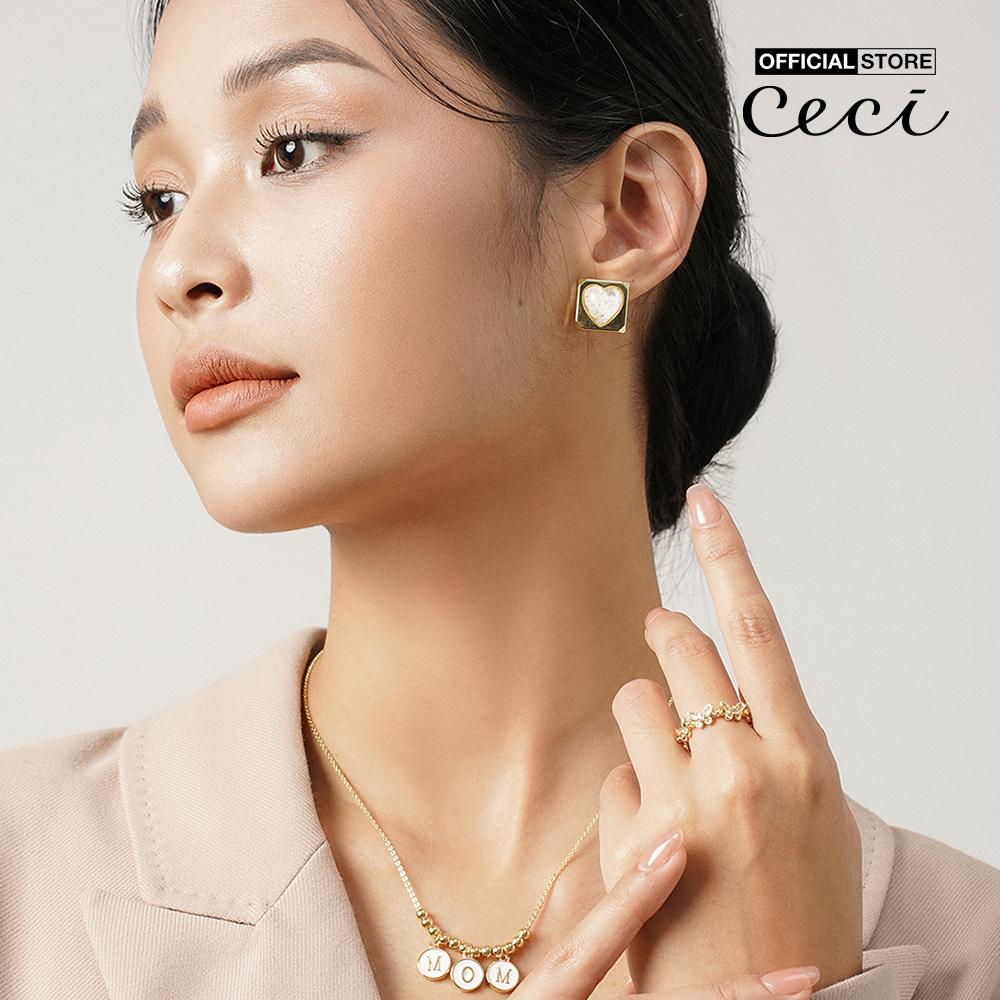 CECI - Khuyên tai nữ vuông phối hình trái tim độc đáo CC1-09000052-03