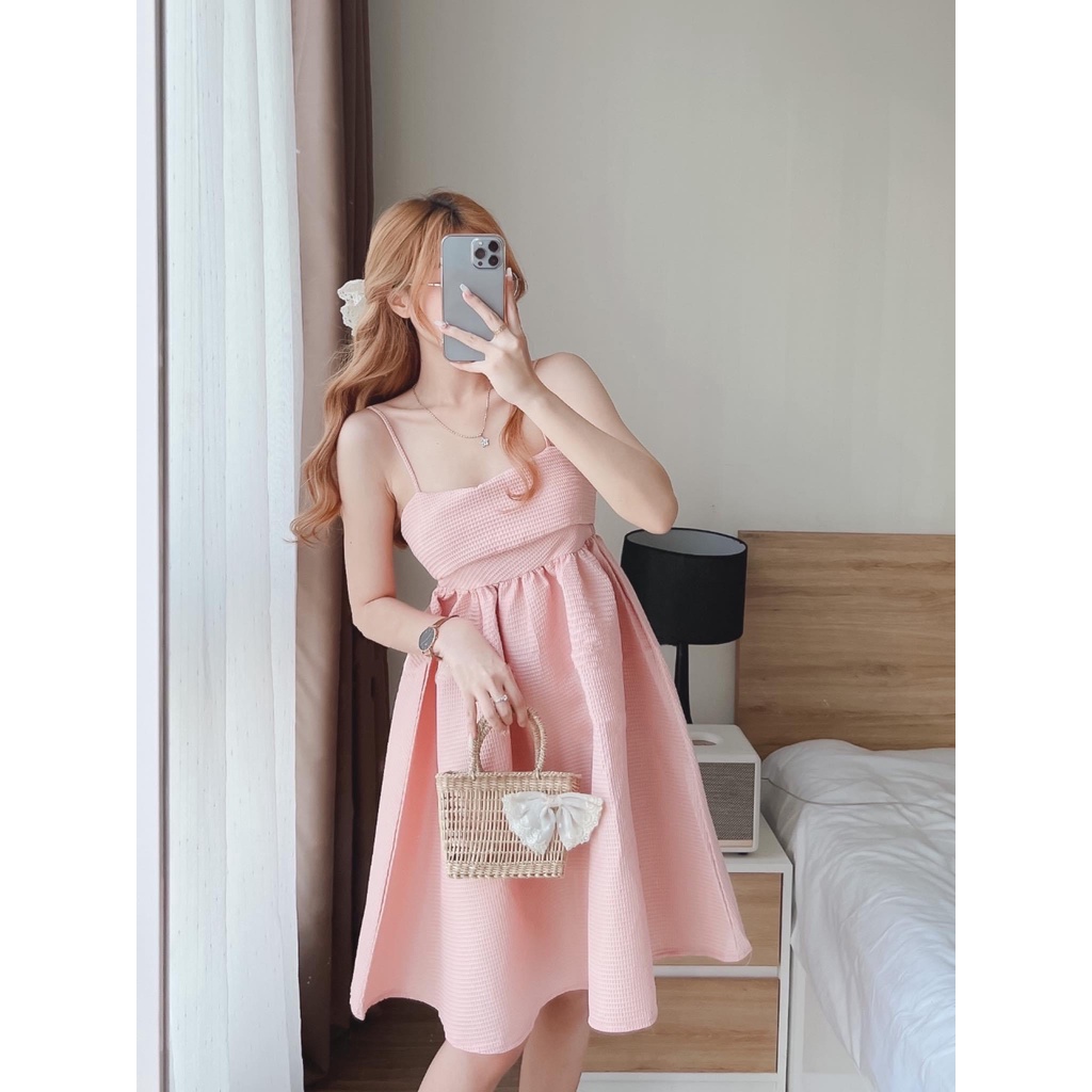 Váy babydoll hai dây xốp buộc nơ lưng nhiều màu đi biển - Đầm babydoll dáng ngắn freesize cột nơ chun lưng xinh xắn