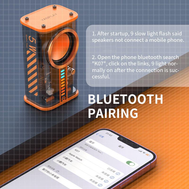 Loa bluetooth không dây mecha trong suốt âm thanh nhịp điệu ánh sáng loa siêu trầm TWS stereo Trung tâm âm nhạc Cyberpunk cuộc gọi rảnh tay Color: transparent Pink