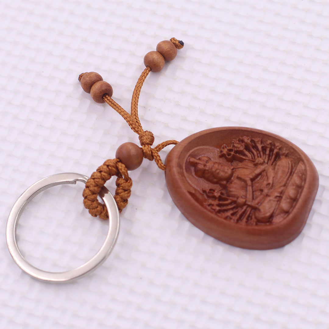 Móc chia khóa Phật Thiên thủ thiên nhãn gỗ đào, móc chìa khóa Phật bản mênh