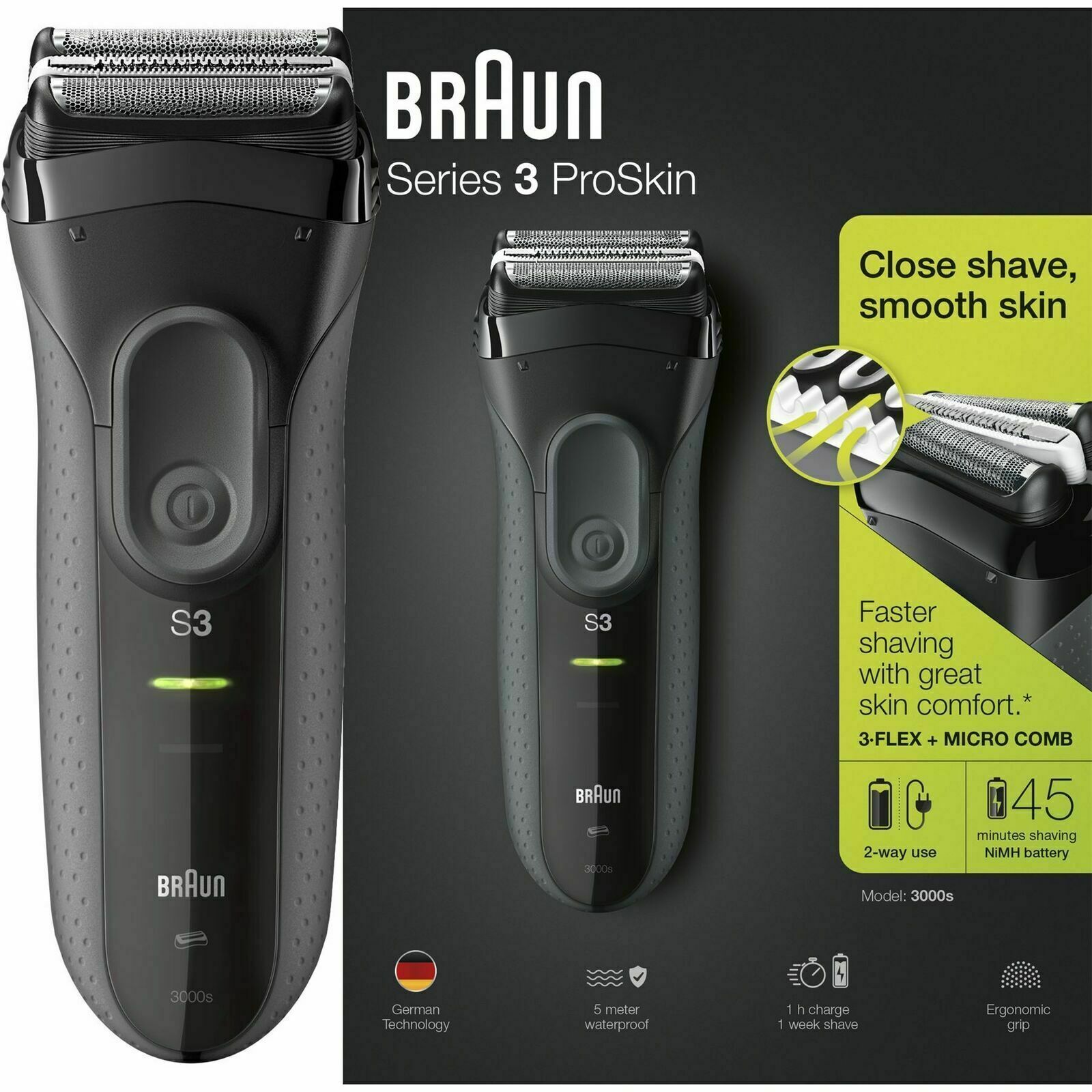 Máy cạo râu Braun Series 3 Proskin Model 3000S Hàng Chính Hãng