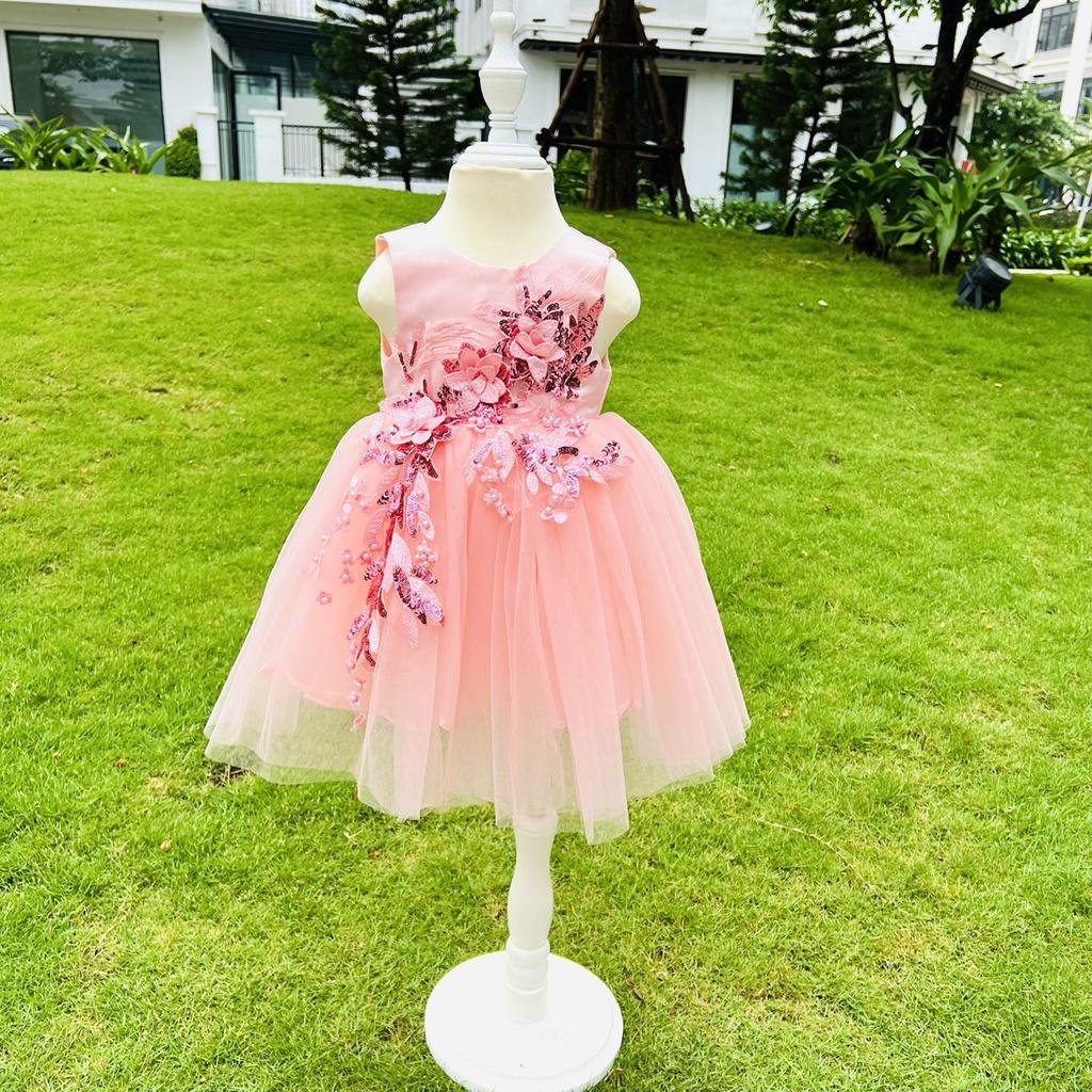 Váy công chúa, đầm công chúa bé gái thiết kế cao cấp màu hồng cho bé gái từ 1 đến 10 tuổi đính hoa tại Mom's Choice