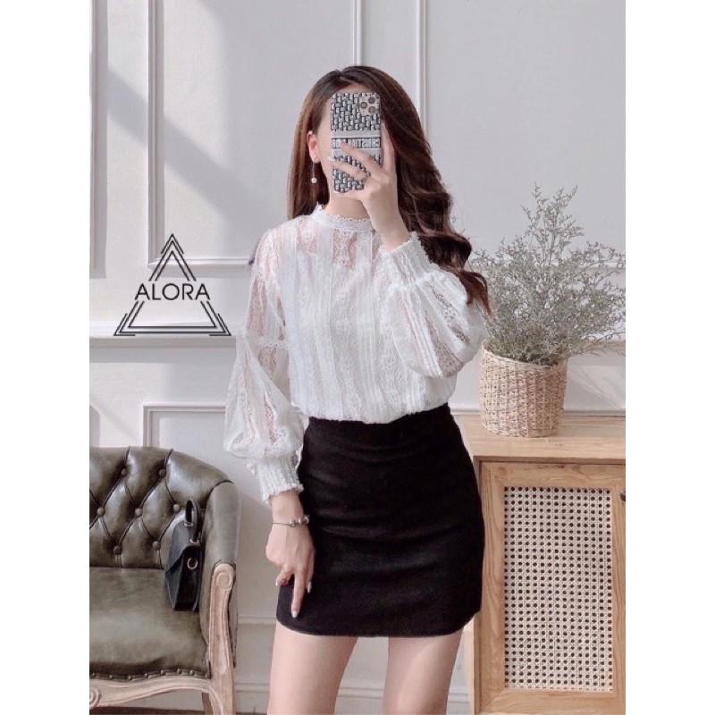 Áo sơ mi ren 2 lớp tay phồng cao cấp