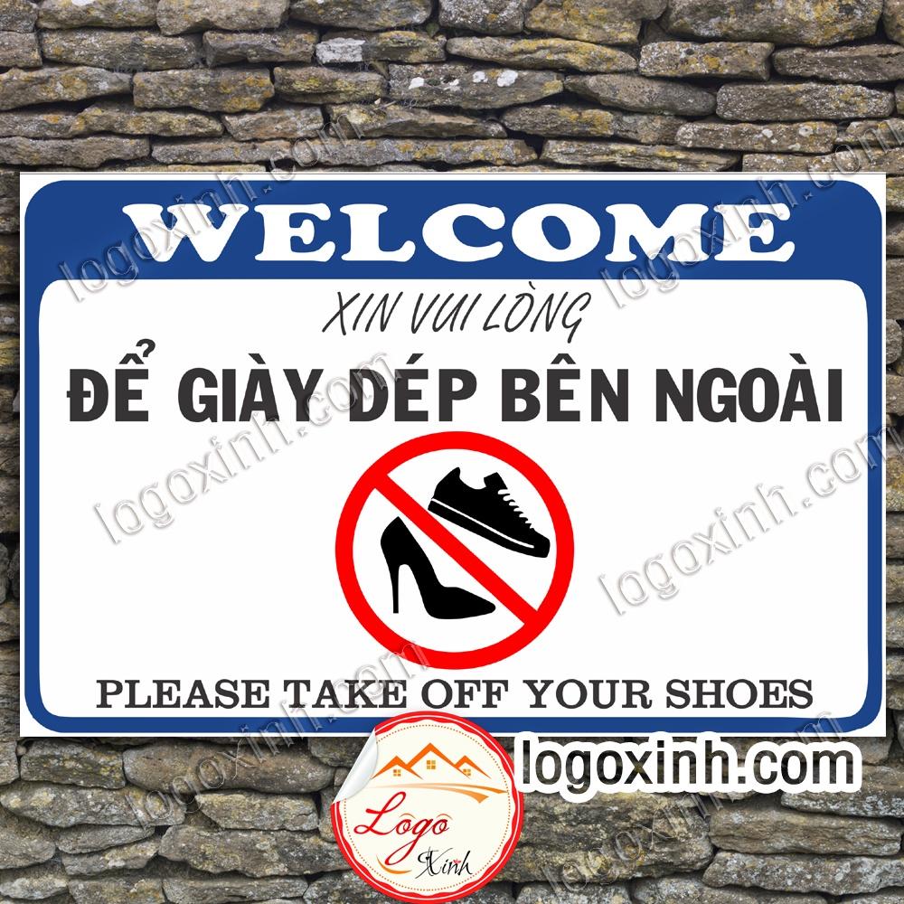 LOGO TEM STICKER NHẮC NHỞ VUI LÒNG ĐỂ GIÀY DÉP Ở NGOÀI, YÊU CẦU BỎ GIÀY DÉP BÊN NGOÀI, SHOES OFF PLEASE