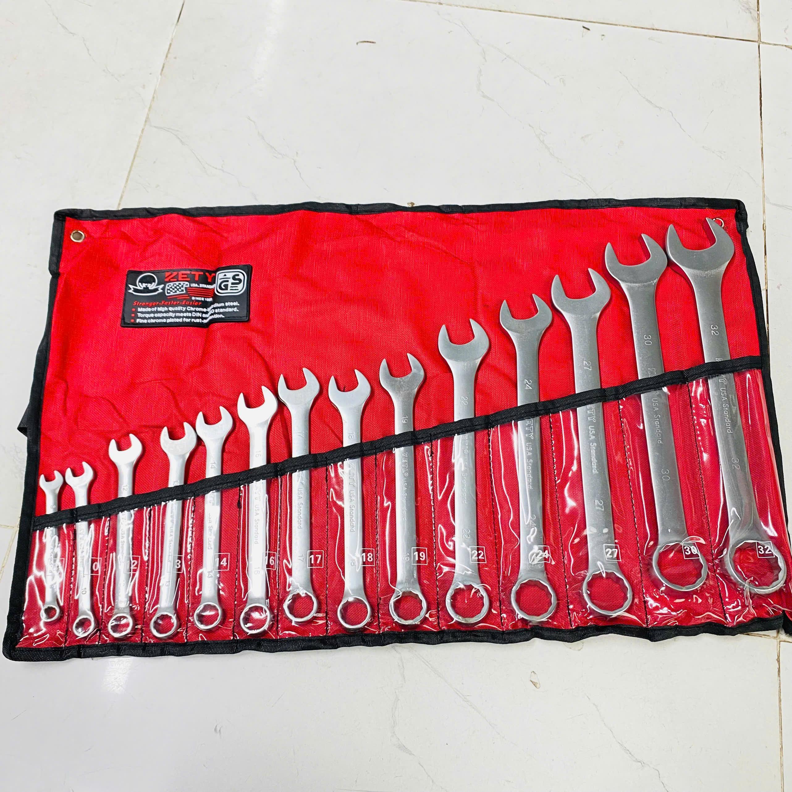 Bộ cờ lê ZETY 14 cây tiêu chuẩn USA 8-24mm và 8-32mm Chất Liệu Thép Crôm-Vanadi Đa Năng