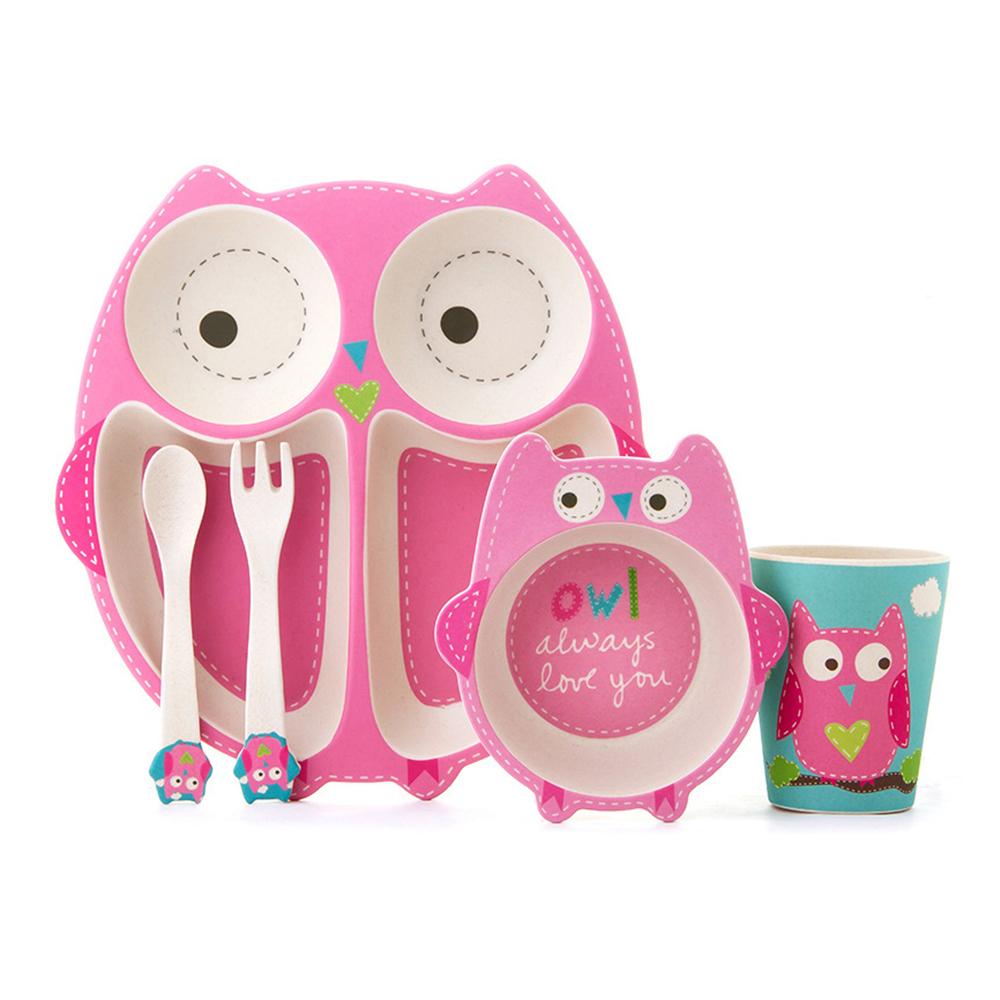 5 Chiếc Hoạt Hình Dễ Thương Động Vật Sợi Tre Kids Cho Bé Trẻ Em Chắc Chắn Cho Ăn Đồ Ăn Bộ Đồ Ăn Tấm Bát Cốc Giỏ Muỗng Nĩa
