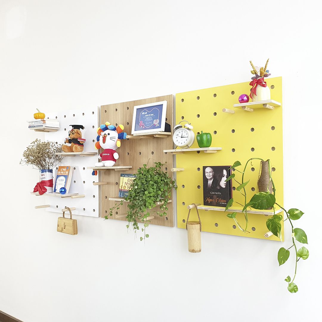 Bộ 3 Bảng Gỗ Đục Lỗ SMLIFE Pegboard Mix 80x60cm - Bảng Trang Trí Bằng Gỗ Plywood Phủ Laminate Cao Cấp