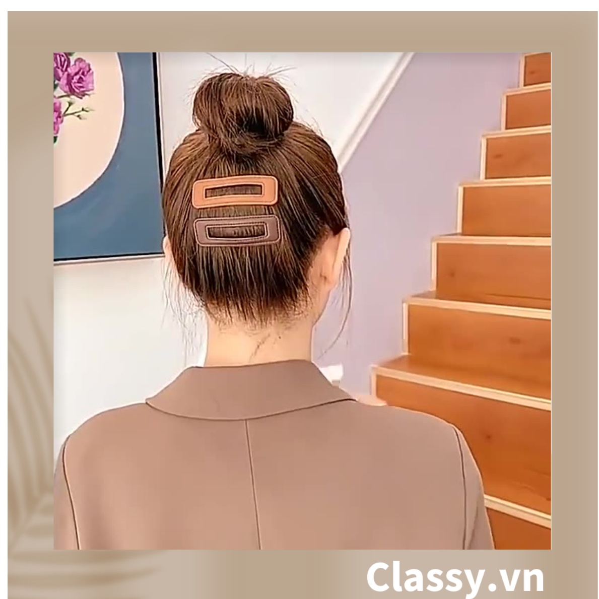 Kẹp Classy tóc  dạng clip đen bọc da trơn màu phong cách tối giản theo phong cách Hàn Quốc PK782