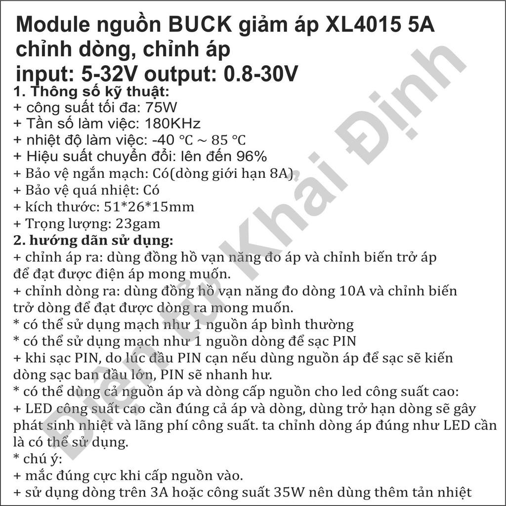 Module nguồn BUCK giảm áp XL4015 5A chỉnh dòng, chỉnh áp input: 5-32V output: 0.8-30V kde7159