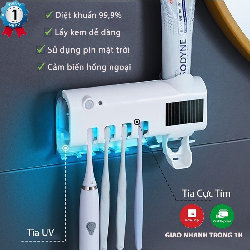 Giá treo bàn chải khử trùng bằng tia cực tím kèm bộ nhả kem đánh răng tiện lợi HD00024