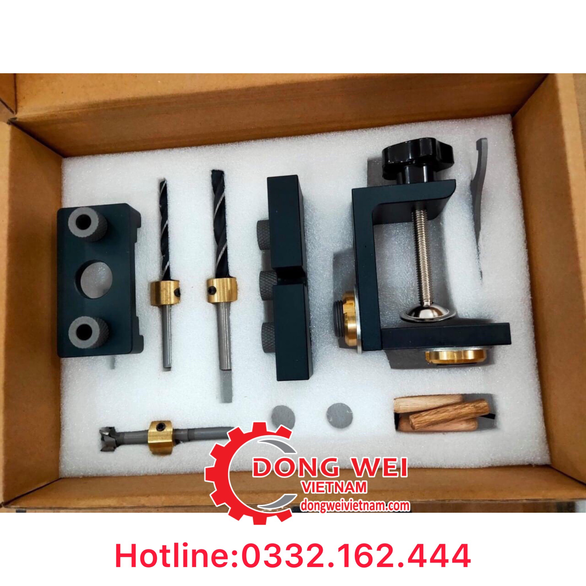 Cữ Khoan Ốc Cam Kết hợp Khoan Chốt Gỗ