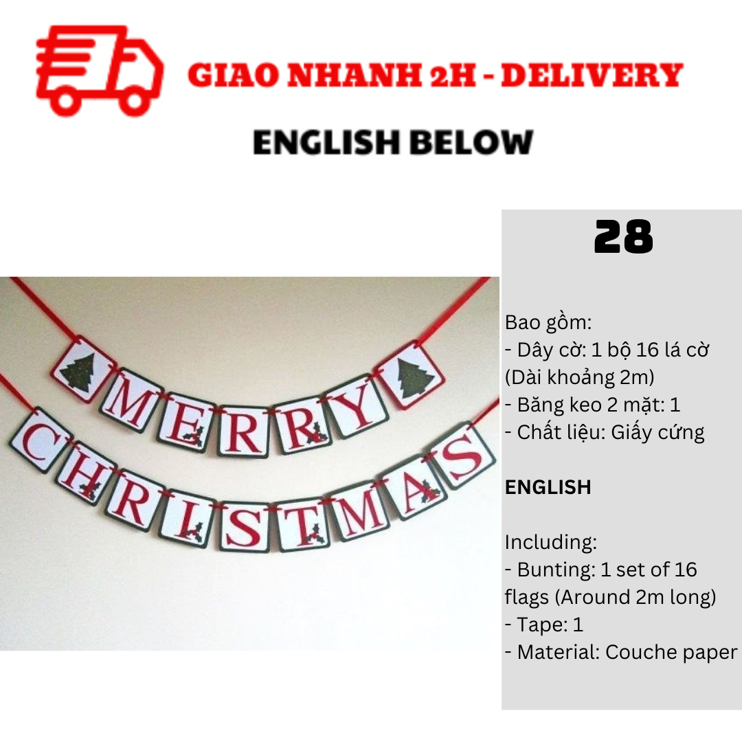 Bộ Dây Cờ Noel Trang Trí Tiệc Nhiều Mẫu - Merry Christmas Bunting DCXM10