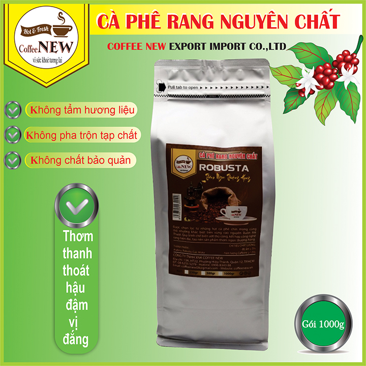 Cà Phê ROBUSTA - Rang Mộc Nguyên Chất (Gói 1kg) - Dạng Xay Pha Phin - Coffee New