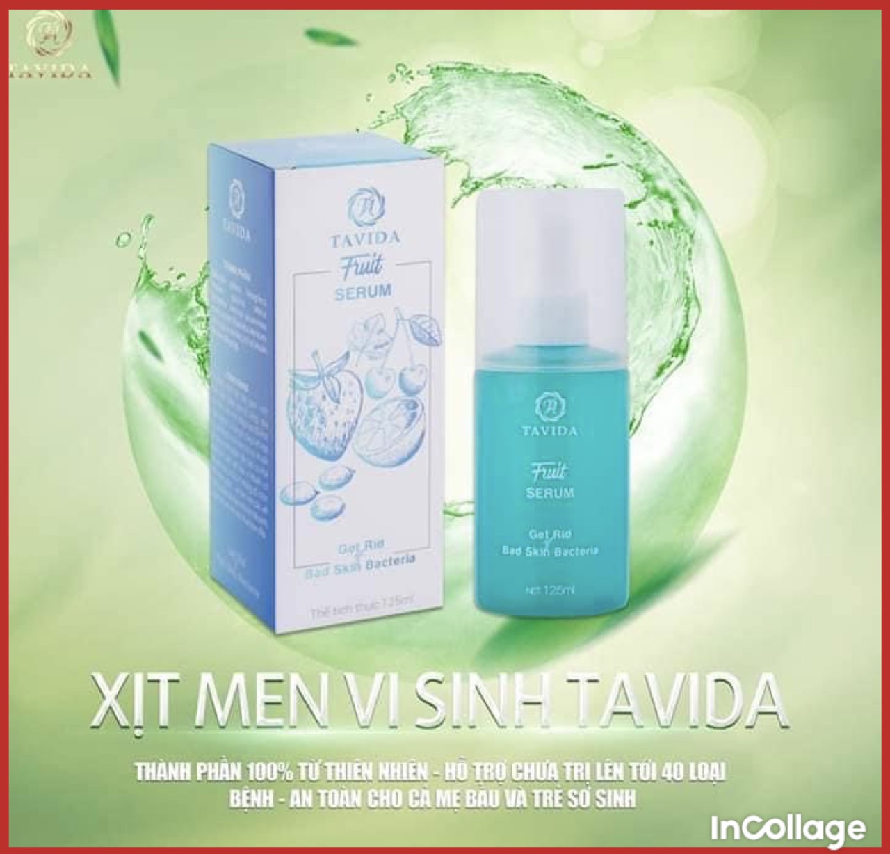 Men vi sinh Tavida bản mới 125ml - Serum Trái cây hỗ trợ da mụn lưng, viêm nang lông, mẩn ngứa dị ứng