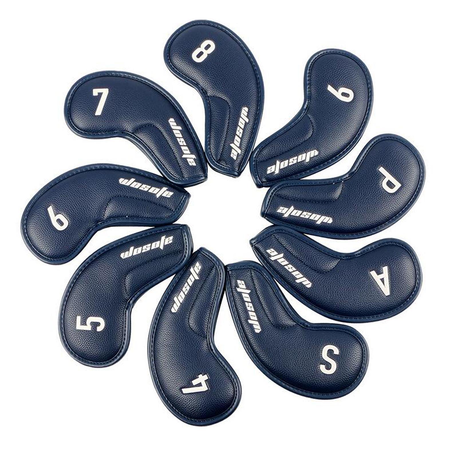 9Pcs Golf Iron Covers Set Golf Club Headcovers PU Leather Embroidered Number Protective Cover Golf Clubs Case Protector for Beginner Golfers