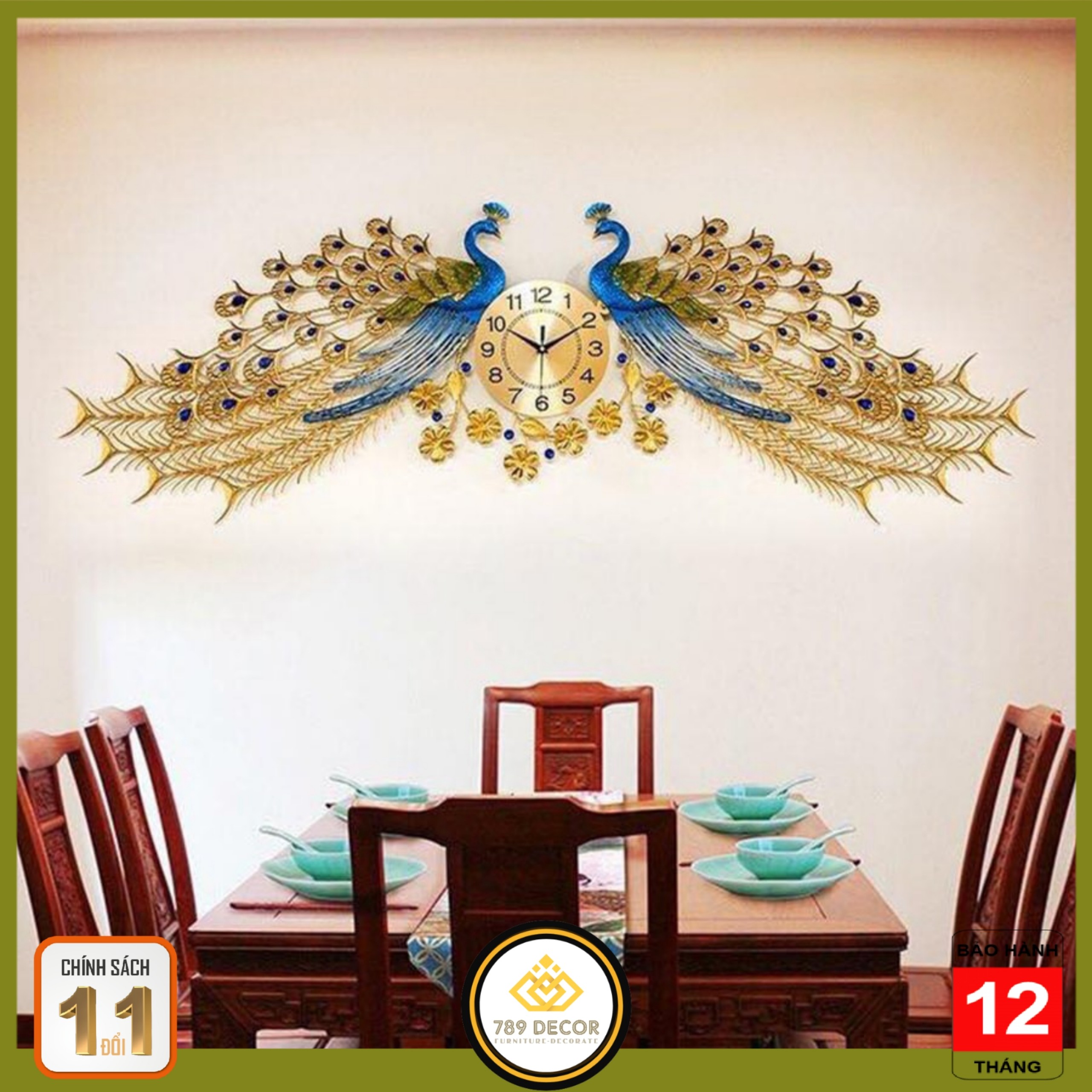 Đồng Hồ Treo Tường Trang Trí Đôi Chim Công Phú Quý ĐH686