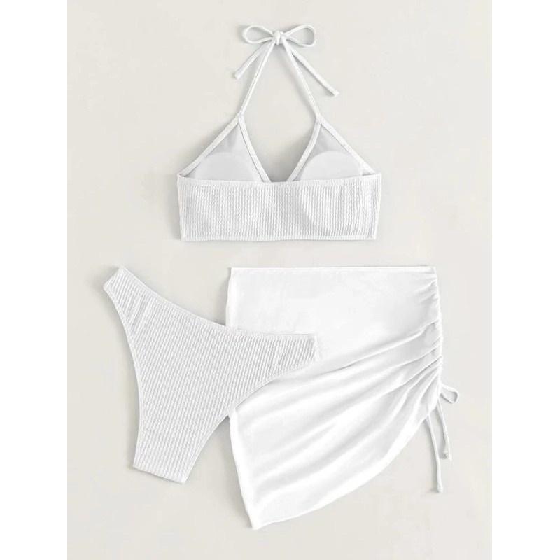 Bikini 3 mảnh đi biển trắng chất thun gân sexy