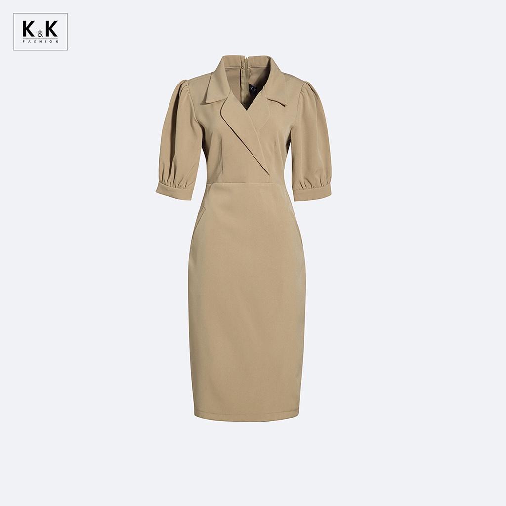 Đầm Ôm Body Công Sở Cổ Đan Tông K&amp;K Fashion KK140-07 Chất Liệu Carolan