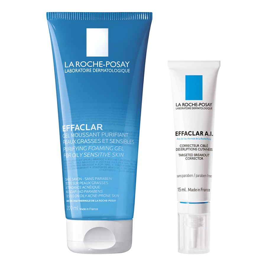 Bộ chăm sóc da Kem Giảm Mụn Chuyên Biệt La Roche-Posay Effaclar Effaclar A.I.  + Gel Rửa Mặt Tạo Bọt Làm Sạch & Giảm Nhờn Cho Da Dầu Nhạy Cảm La Roche-Posay Effaclar Purifying Foaming Gel