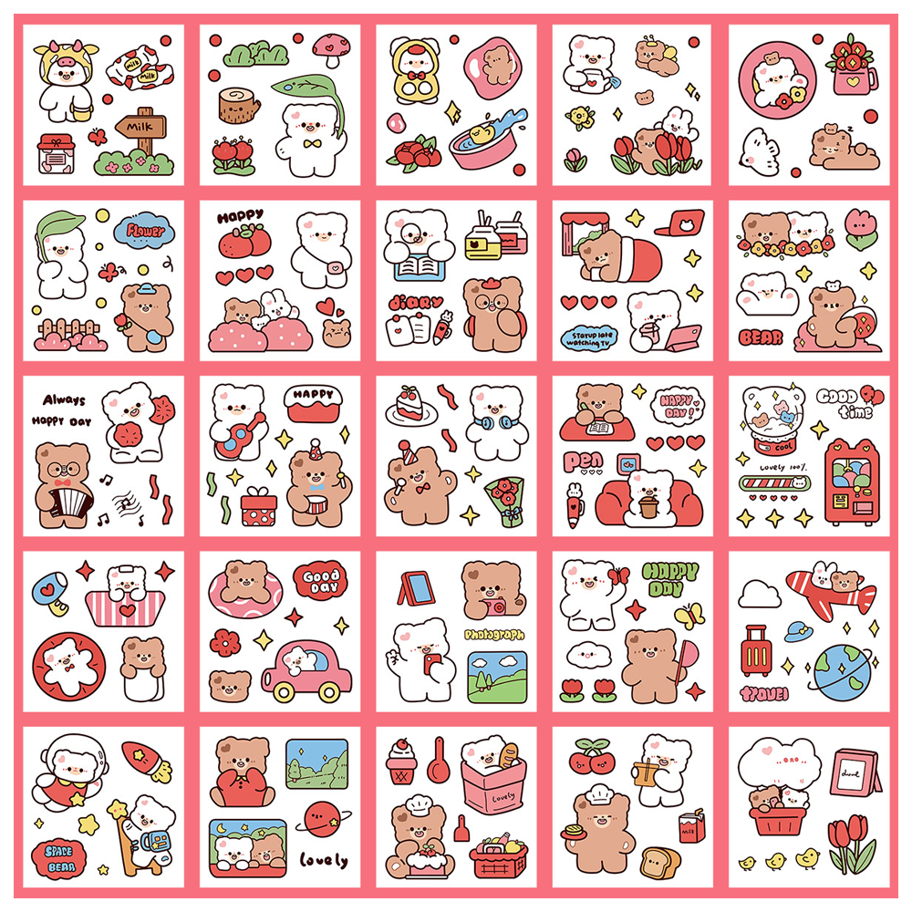 Hộp 100 Tấm Sticker Dán Cute Chống Nước Dùng Trang Trí Dán Tập Vở Sổ Hoặc Bình Nước Hộp Bút Dễ Thương