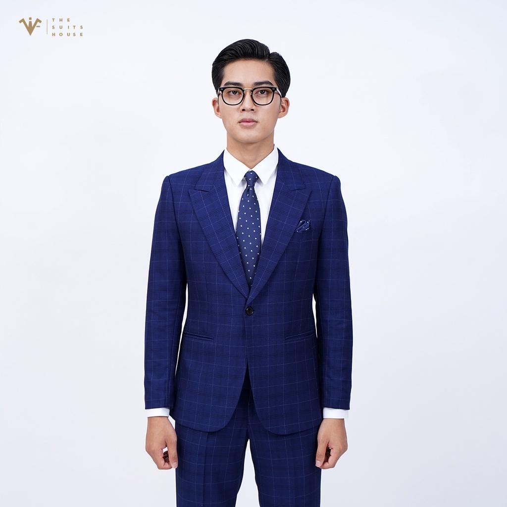 Bộ vest nam xanh đậm kẻ ô 1 khuy 2 túi, suits sartorial The Suits House