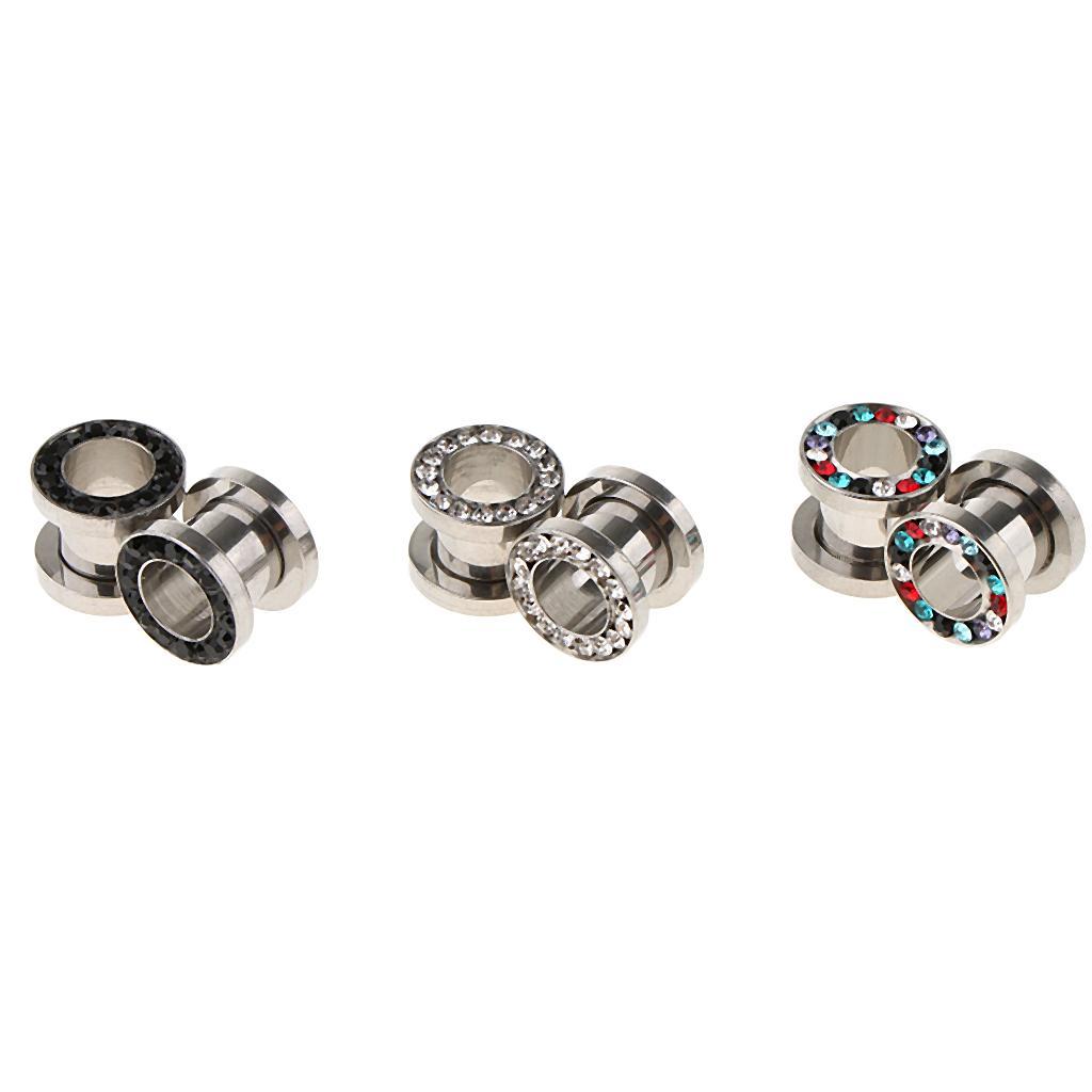 Set of 6 Ear Gauges Plug Expander Rhinestone Tunnel Piercing Jewelry 6mm