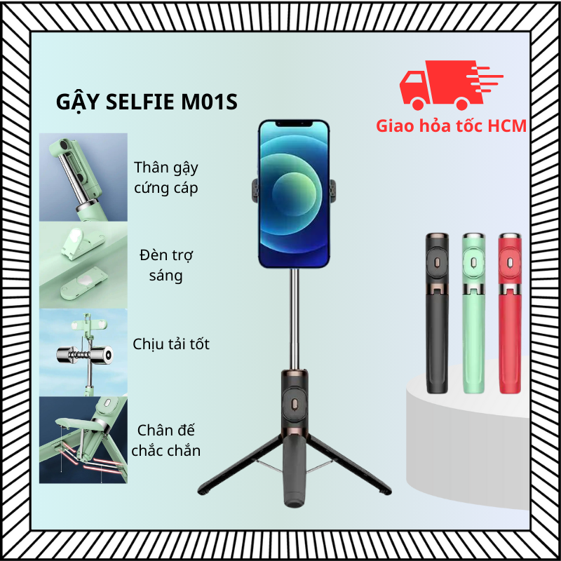 Gậy chụp ảnh 3 chân M01S gậy selfie/ tripod,chụp hình, livestream xoay 360 độ, có remote điều khiển từ xa - Hàng chính hãng