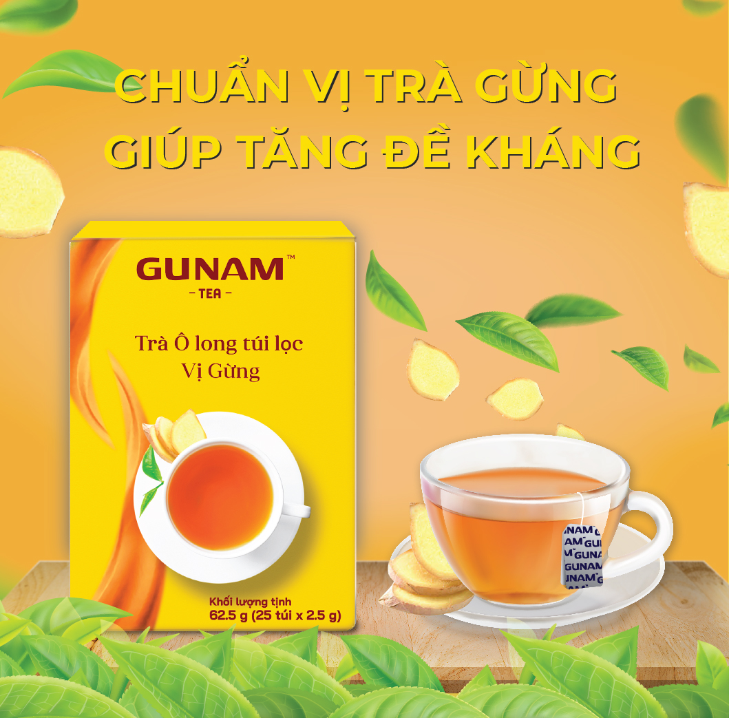 Hộp trà Ô long túi lọc vị gừng GUNAM (25 gói x 2,5g)