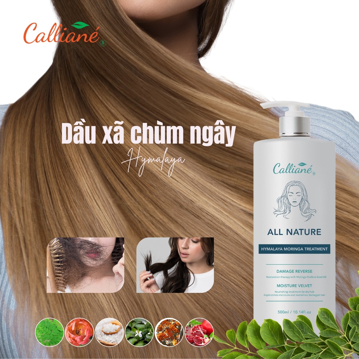 Hình ảnh Dầu Phục Hồi Tóc Chùm Ngây Collagen, Keratin Calliané Hymalaya (500ml)