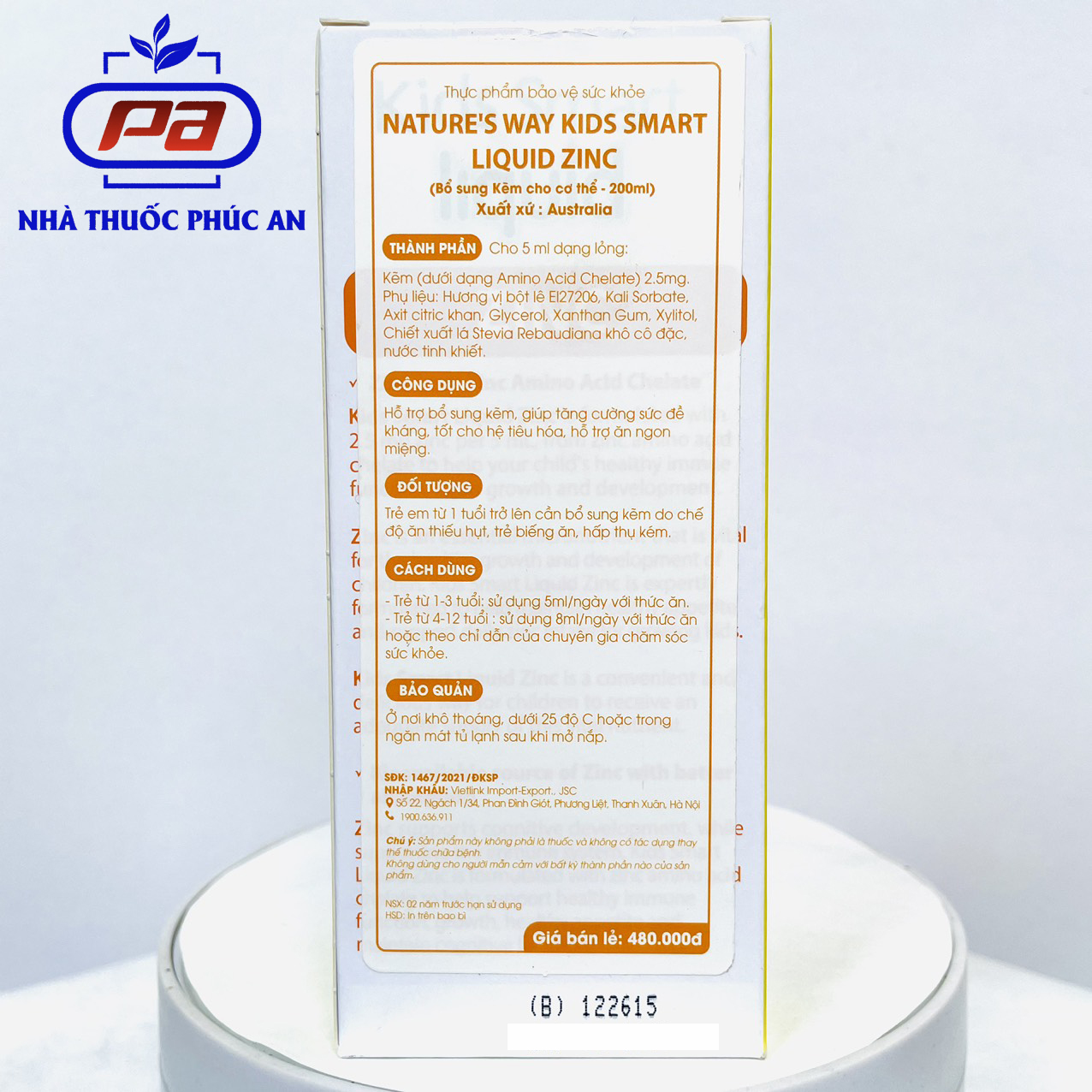 Siro Nature's Way Kids Smart Liquid Zinc 100ml bổ sung kẽm, tăng sức đề kháng cho bé, hỗ trợ tiêu hoá