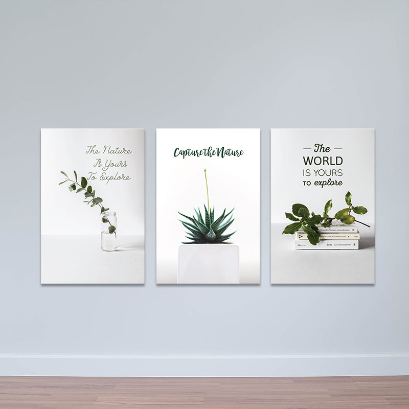 Bộ 3 tranh trang trí "Nhành cây xanh tươi" | Tranh treo tường hoa lá W3400 Canvas có viền