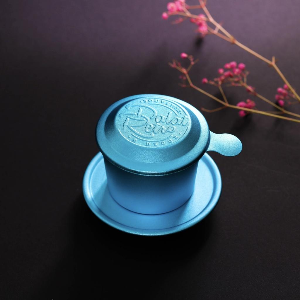 Phin cà phê, bộ, mẫu nhôm anode bắn cát, màu retro blue