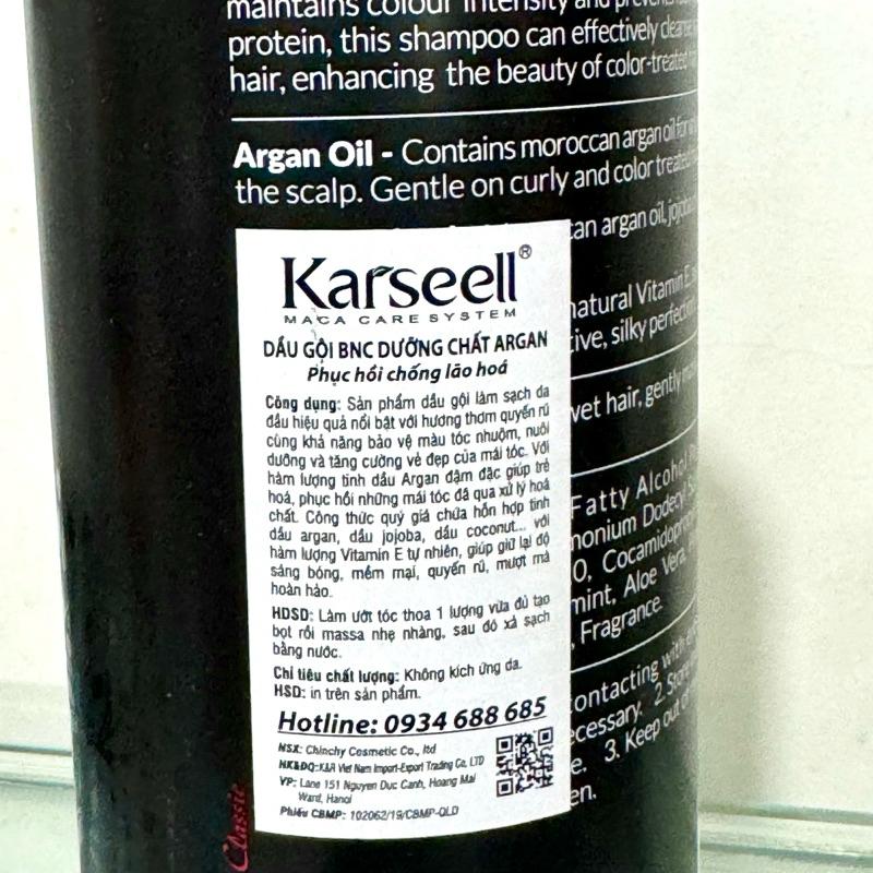 [+Tặng mũ trùm] Dầu gội xả phục hồi, giữ màu, ngăn ngừa lão hóa KARSEELL ARGAN BNC
