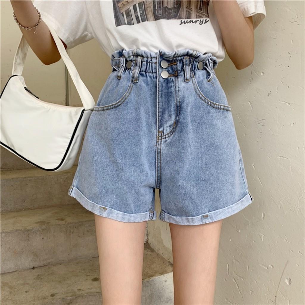 Quần ngố jean nữ quần short jean nữ, quần jean ngốn lưng thun màu xanh Form chữ A lai cuốn style Ulzzang MSLIO001