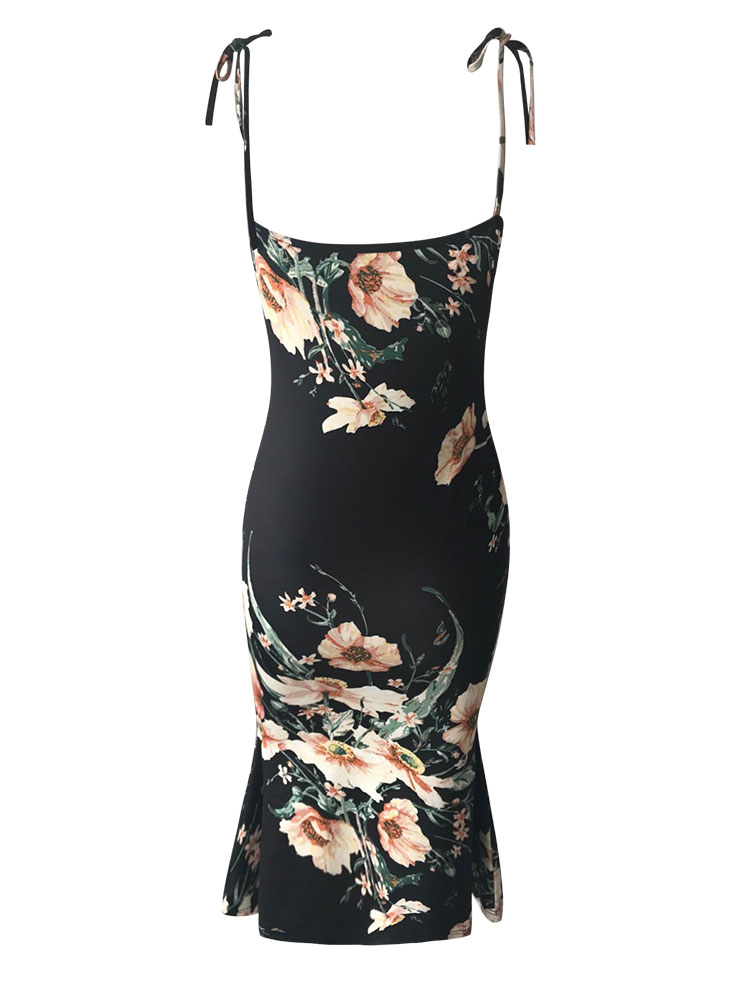 Sexy Women Floral Print Dress V Neck Straps Sleeveless Backless Bohemia Beach Vacation Dress