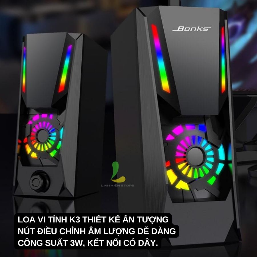 Loa vi tính K3 - Loa máy tính mini để bàn kết nối có dây, tích hợp đèn LED RGB 16.8 triệu màu tương thích nhiều thiết bị