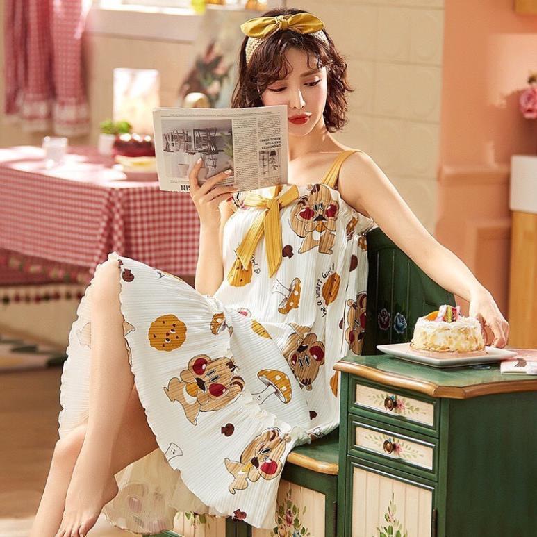 Váy ngủ nữ,váy 2 dây nữ mùa hè chất cotton mềm mát *