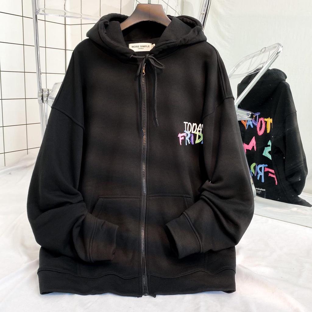 Hình ảnh Áo Khoác Hoodie Zip TODAY IS MY FRIDAY Form Rộng Vải Nỉ Bông Tay Dài Phong Cách Ulzzang Nam Nữ Unisex (Ảnh Thật/ Có Sẵn)