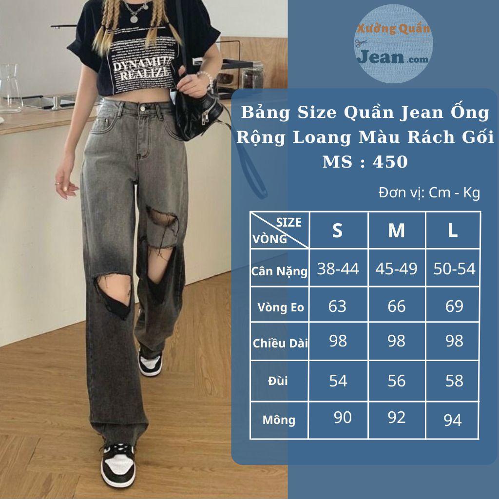 Quần Jean Nữ Ống Rộng Loang Màu Xám Rách Gối Lớn Chất Bò Mềm Mịn Hàng Đẹp Phong Cách Hàn Quốc 450
